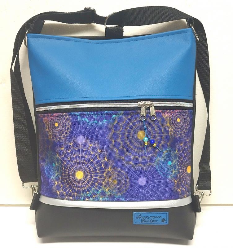 Szivárvány pitypangok  3in1  textilbőr hátizsák  kék fekete alap ezüst cipzárral