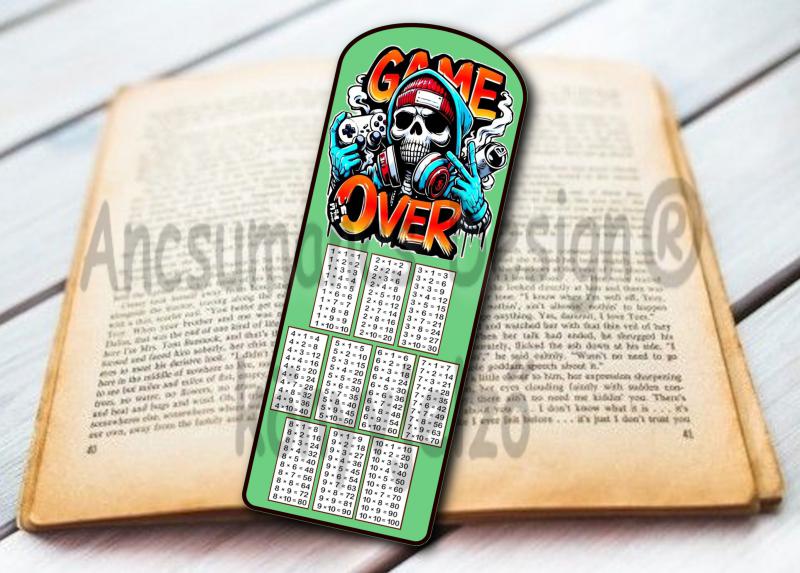 Szorzótáblás Laminált könyvjelző Game Over 01