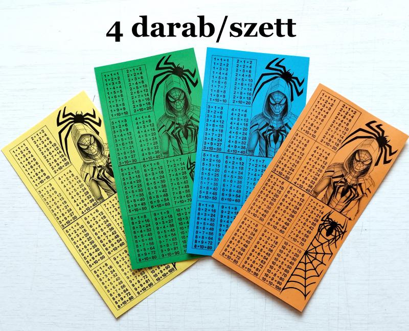 Szorzótáblás laminált könyvjelző szett Spiderman 01