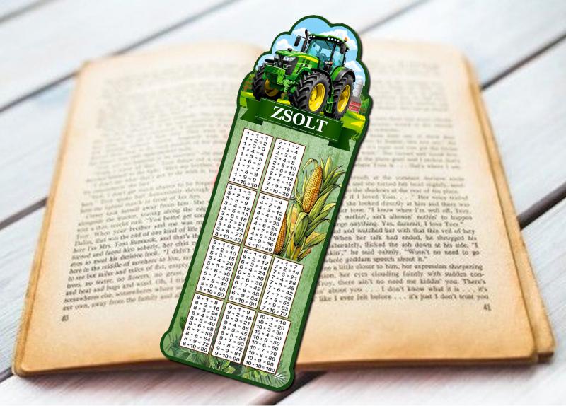 Szorzótáblás névre szóló Laminált Neves könyvjelző Traktor 01