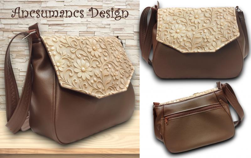 TERESA Fedélrészes oldaltáska Kakaóbarna arany virágos fedélrésszel