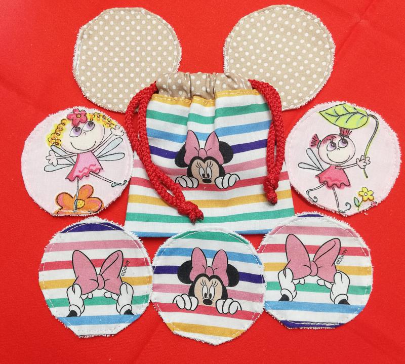 Textil arctisztító korong készlet Minnie-beige pötty-tündérke 7db+ajándék tasak
