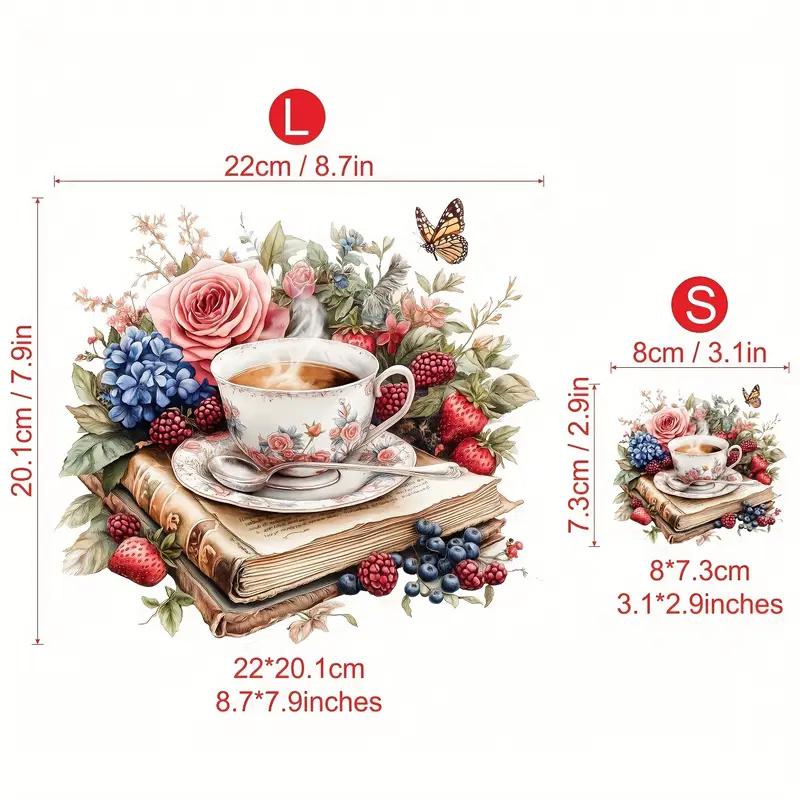 Textilre vasalható minta fólia 001 Kávé könyv virágok szettben