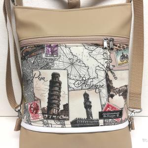 "I love Italia" 3in1 drapp-beige textilbőr hátizsák oldaltáska