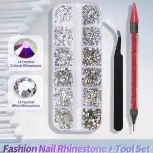12in1 strasszkő szett - Crystal & Clear csipesszel és piros köves kőfelszedővel