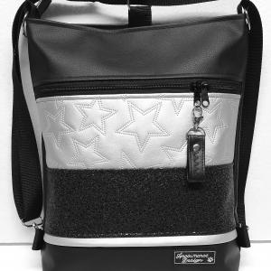 3in1 elegáns fekete-ezüst csillag női univerzális hátizsák oldaltáska szegecselt cipzárdísszel