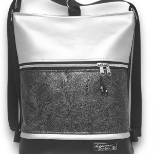 3in1 elegáns fekete-indamintás antik ezüst női hátizsák oldaltáska