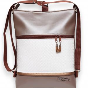 3in1 elegáns gyöngyházpúder-3D fonott fehér női hátizsák oldaltáska