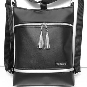 3in1 ezüstcipzáras bojtos fekete  hátizsák oldaltáska