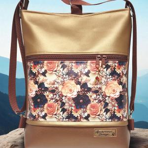3in1 hátizsák univerzális táska 3D virágok Bronz óarany alapon 002
