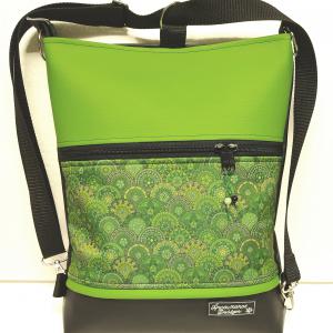 3in1 hátizsák univerzális táska Fekete-limezöld mermaid mandalás textillel