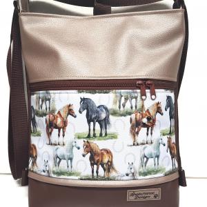 3in1 hátizsák univerzális táska lovas cordurával Kakaóbarna-gyöngyházpúder