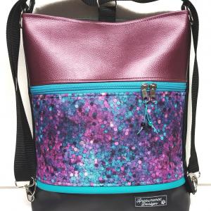 3in1 hátizsák univerzális táska Türkiz Lila Magenta Flittermintás