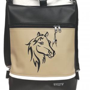 3in1 hímzett lovas hátizsák univerzális táska fekete-drapp