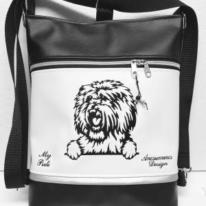 3in1 hímzett Puli kutya hátizsák univerzális táska fekete fehér ezüst