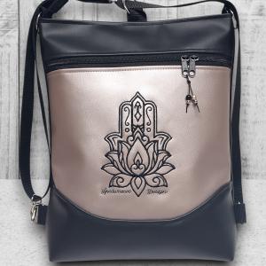 3in1 mosolyvonalas hátizsák univerzális táska Fatima keze hímzett fekete-gyöngyházpúder
