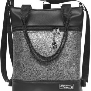 4in1 elegáns fekete-indamintás antik ezüst női hátizsák oldaltáska