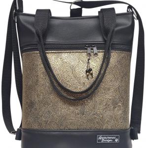 4in1 elegáns fekete-indamintás bronz női hátizsák oldaltáska