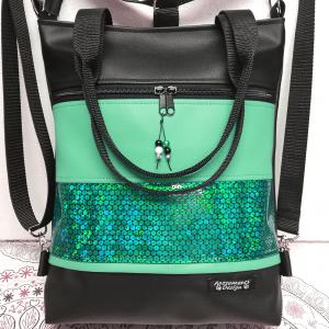 4in1 hátizsák univerzális rohangálós táska zöld-zöld hologram