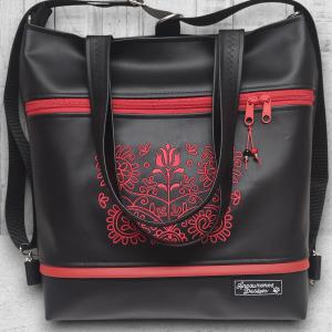 4in1 Nagy Csini Kalotaszegi Hímzett Univerzális Táska Hátizsák Fekete-piros