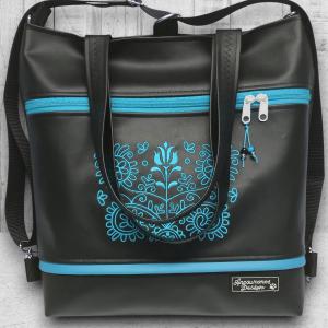 4in1 Nagy Csini Kalotaszegi Hímzett Univerzális Táska Hátizsák Fekete-türkizkék