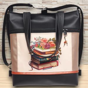 4in1 nagy csini univerzális táska hátizsák Virágzó könyvek púder-fekete alapon