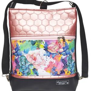 Aquarell virágok fekete rose alapon 3in1 textilbőr hátizsák oldaltáska