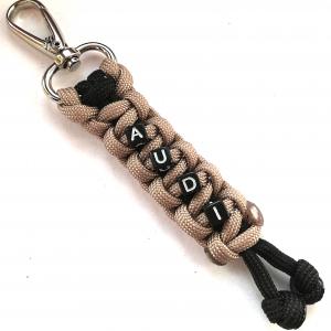 AUDI feliratos paracord  slusszkulcsdísz kulcstartó karabinerrel Fekete-drapp