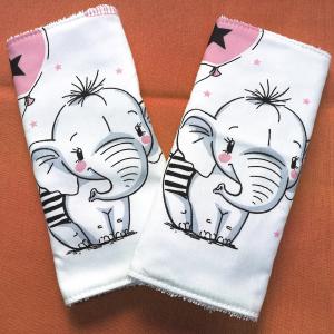 Babahordozó pántrágóka pántvédő párban kiselefánt fehér frottírral rózsaszín