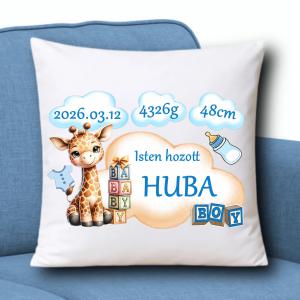 Babaváró babaköszöntő Díszpárna névvel adatokkal 35x35cm Fiú002
