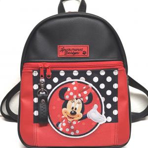 Back Pack S hátizsák - Minnie fekete és piros alapon textilbőr pántokkal 29x24x10