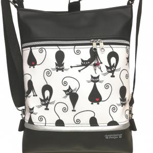 Bájolgó cicák fekete alapon 3in1 női hátizsák oldaltáska
