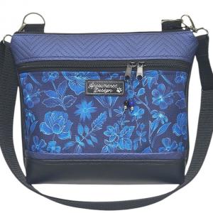 Bella crossbody oldaltáska 28x24cm - Éjjeli virágok fekete-kék