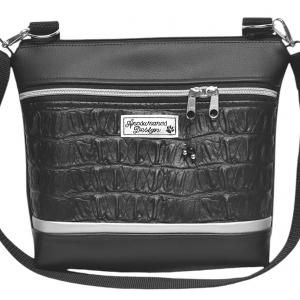 Bella crossbody oldaltáska 28x24cm - Elegáns fekete 3Dfekete ezüst cipzárral