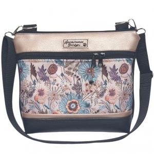 Bella crossbody oldaltáska 28x24cm - Réti virágok fekete-gyöngyházpúder