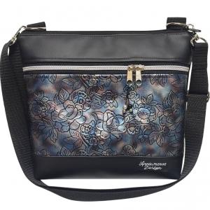Bella crossbody oldaltáska övtáska 28x24cm - Elegáns fekete antik rózsás