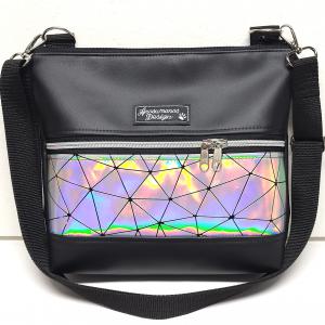 Bella crossbody oldaltáska övtáska 28x24cm - Elegáns fekete lézerhologram