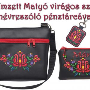 Bella crossbody oldaltáska szett neves pénztárcával kulcstartóval 28x24cm - Hímzett Matyó virágos Hungarian Folkart28