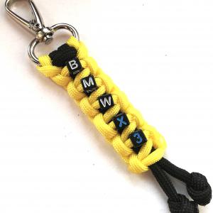 BMW X3 feliratos paracord  slusszkulcsdísz kulcstartó karabinerrel Fekete-citromsárga