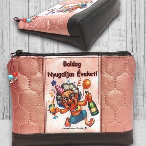 Boldog nyugdíjas éveket! 01 - Nagyméretű nyomtatott panellal díszített vízálló talpas textilbőr neszesszer