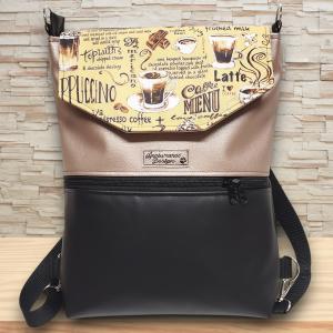 Cafe time fedélrészes 3in1 hátizsák univerzális táska fekete-púder alapon