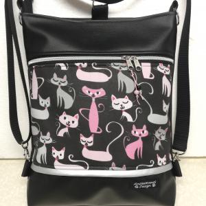 Cicák fekete alapon 3in1 női hátizsák oldaltáska
