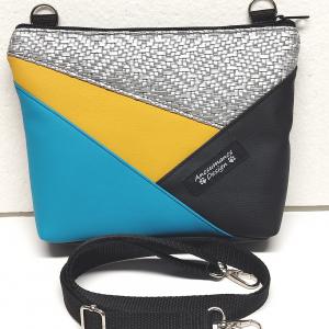 ColorBlock talpas válltáska oldaltáska övtáska  / fekete ezüst türkíz napsárga