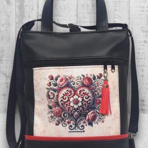 Csupaszív elegancia 4in1 textilbőr hátizsák oldaltáska rövid bőr kézifüllel