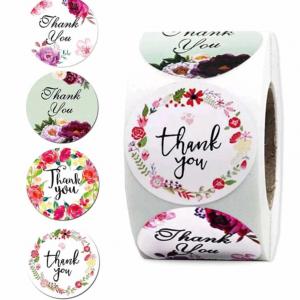 Dekorációs matrica csomagoláshoz - Népi virágok Thank you 500darab/tekercs