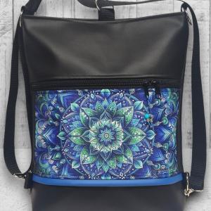 Designer kék mandalás 3in1 textilbőr hátizsák oldaltáska