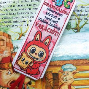 Designer könyvjelző gyerekeknek tanév vége vakáció ajándék - Piros Labubu