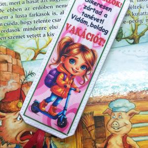 Designer könyvjelző gyerekeknek tanév vége vakáció ajándék - Rolleres lány