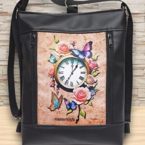 Designer órás 3in1 textilbőr hátizsák oldaltáska
