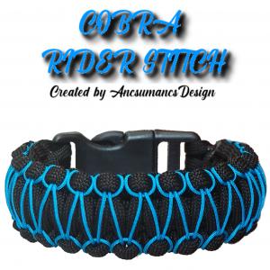 Designer túlélő paracord karkötő  biztonsági csattal COBRA RIDER STITCH Fekete kék(csuklóméret 18-18,5cm)